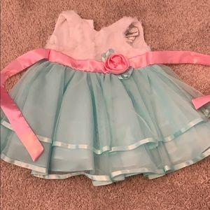 Mint, pink and white flowered dress